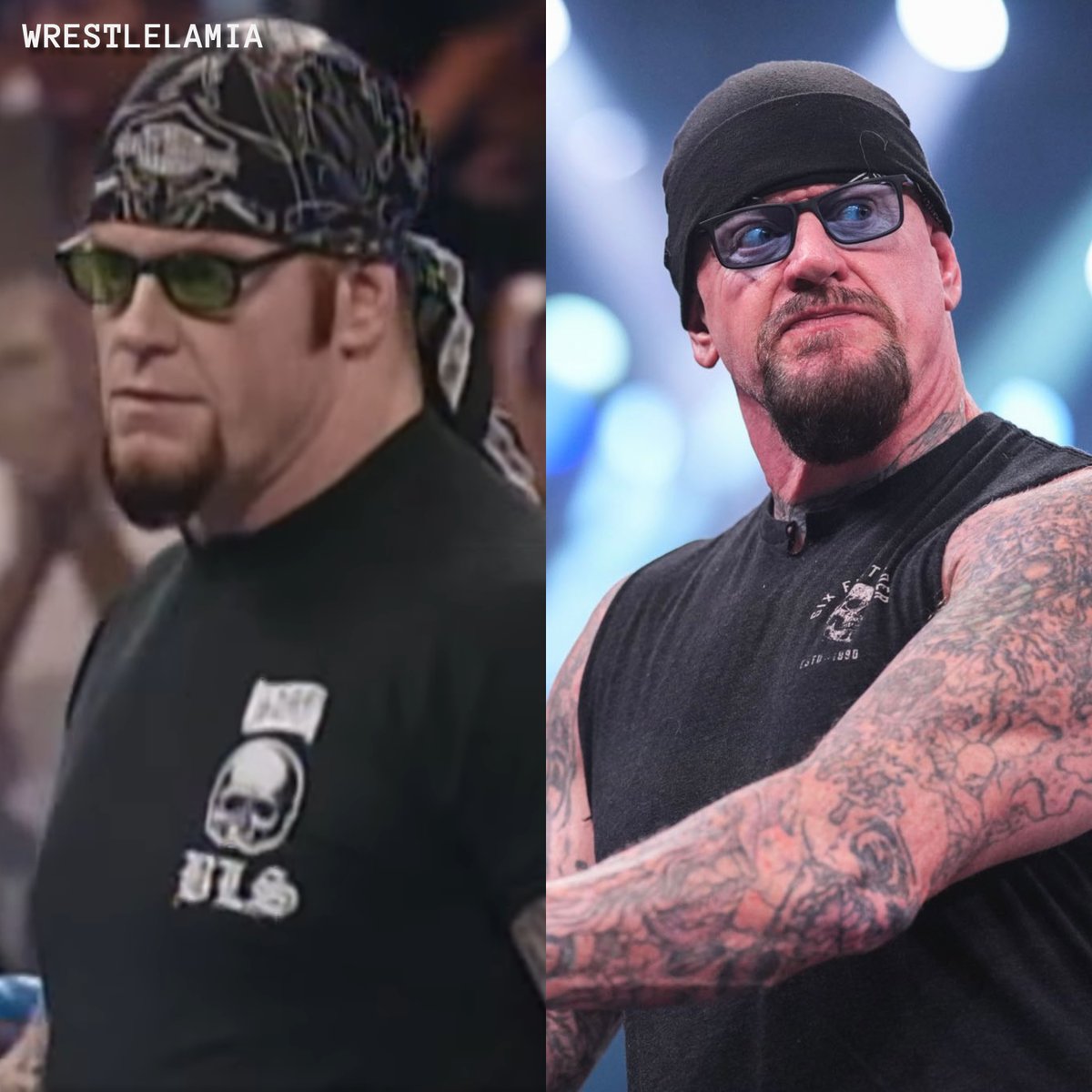 wrestlelamia's tweet image. Undertaker got that 99' hybrid Ministry/Badass look going