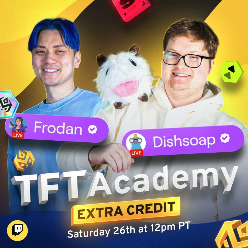 Dishsoap &amp; I are starting a new tradition: <a href="/TFT_Academy/">TFTAcademy</a> EXTRA CREDIT

A 3-4 hour research deep dive stream updating all comps &amp; tier lists on the site

Not every day you can sit in on a study session with the future 3 time world champ so don't miss it

📅Sat July 26th @ 12pm PT