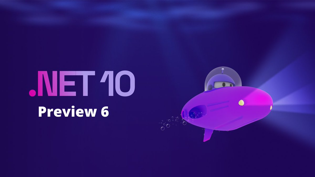 dotnet's tweet image. 📢 .NET 10 Preview 6 is out!
Smarter runtime, post-quantum crypto, Blazor passkeys, MAUI upgrades & more.
Explore the full release: 🔗 msft.it/6018s6v9g
#dotnet #devtools #maui #blazor #aspnetcore