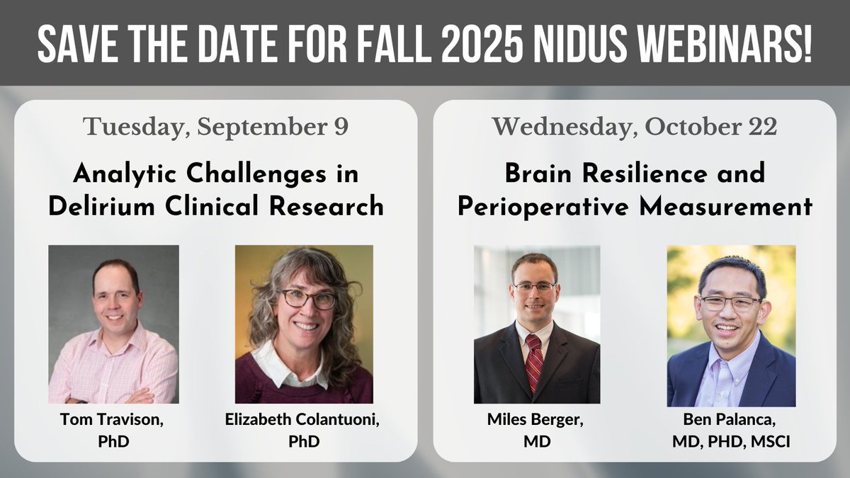 NIDUS Delirium Network (@nidus_delirium) on Twitter photo We have two great <a href="/NIDUS_Delirium/">NIDUS Delirium Network</a> webinars scheduled so far for fall 2025. Mark your calendars and register today!
deliriumnetwork.org/webinars/upcom… We have two great <a href="/NIDUS_Delirium/">NIDUS Delirium Network</a> webinars scheduled so far for fall 2025. Mark your calendars and register today!
deliriumnetwork.org/webinars/upcom…