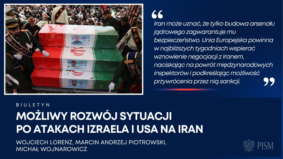 PISM_Poland's tweet image. Choć uderzenia Izraela i USA osłabiły irańskie zaplecze dla wzbogacania uranu, wznowienie prac na poprzednią skalę jest wciąż możliwe w ciągu kilkunastu miesięcy – piszą @miwojnarowicz @LorenzWojciech i @M_A_Piotrowski
🔗Więcej: pism.pl/publikacje/moz…