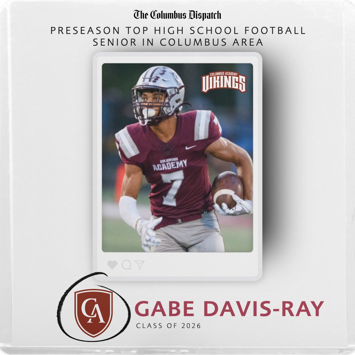 Columbus Academy Vikings (@academyvikings) on Twitter photo Football: Congratulations to rising senior Gabe Davis-Ray who was voted as the top high school football senior in the Columbus area entering the 2025 season, announced by <a href="/DispatchPreps/">Columbus Dispatch Preps</a> last evening! Full story at instagram.com/academyvikings. Football: Congratulations to rising senior Gabe Davis-Ray who was voted as the top high school football senior in the Columbus area entering the 2025 season, announced by <a href="/DispatchPreps/">Columbus Dispatch Preps</a> last evening! Full story at instagram.com/academyvikings.