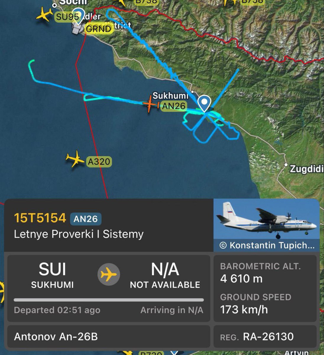 🇺🇲🇬🇪🇷🇺 For several hours now, a Russian Air Force An-26 reconnaissance aircraft, which took off from Sochi, has been conducting surveillance over western Georgia from Abkhazian airspace. Most notably, the mission is being carried out under a false pretext, officially described as