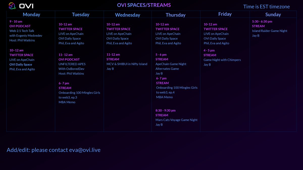 OVIDOTLIVE's tweet image. The number of streams is growing - check out the updated weekly schedule and mark your calendars