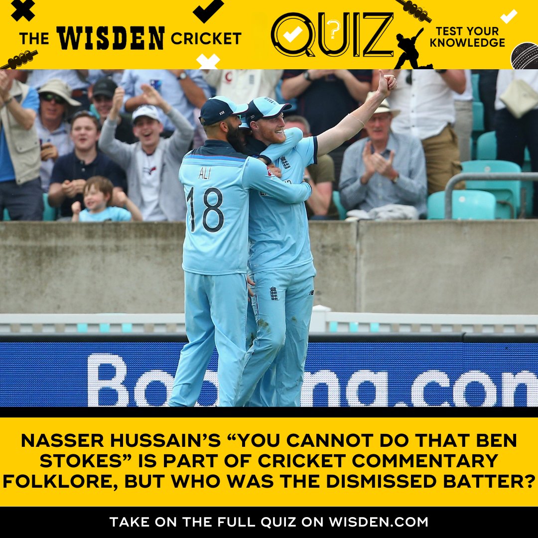 WisdenCricket's tweet image. Everyone remembers THAT catch by Ben Stokes, but do you remember the batter he dismissed? 🤔
Take our quiz to test your knowledge about legendary fielders ➡️ wisden.com/quizzes/play-a…