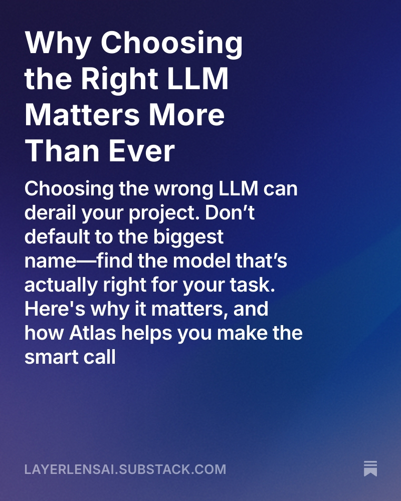 layerlens_ai's tweet image. Most teams are using the wrong LLM—and don’t even know it.
62% of AI practitioners choose models based on brand, not performance.
Big names ≠ best fit. That model you trust? It might be silently failing your users.
Here is why it matters:
🔗 open.substack.com/pub/layerlensa…
