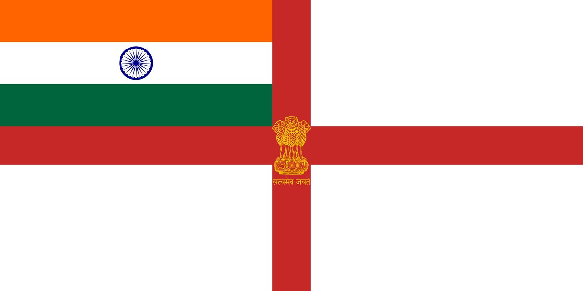 hindookissinger's tweet image. The Indian Navy's ex-flag looks like if England was a province of India.