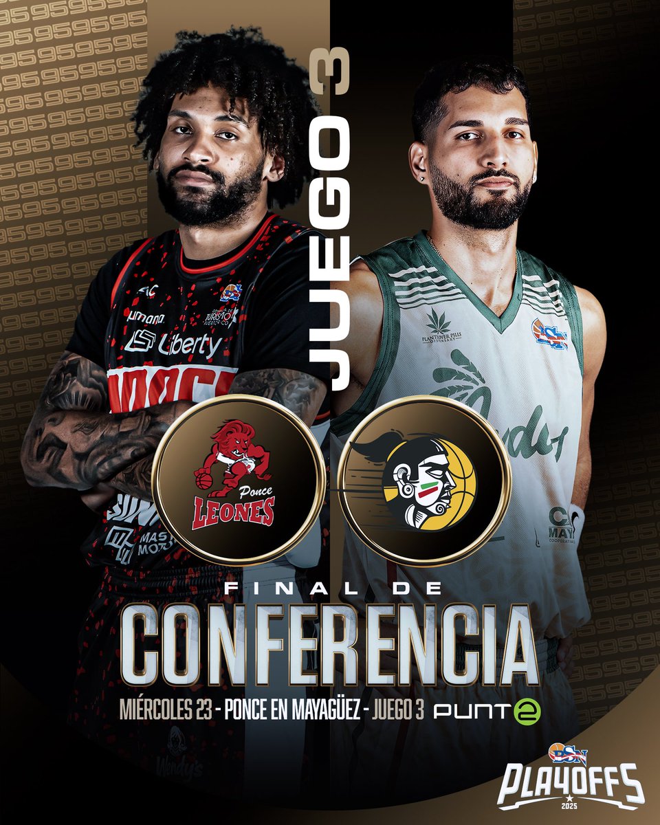 bsnpr's tweet image. 🙌 El Juego #3 de la Final de Conferencia desde Mayagüez 🔥 Los @LeonesPonceBSN visitan a los @IndiosBSNPR con la serie iguales 1-1.
📺 Punto2
⏰ 8PM
#LaMásDura