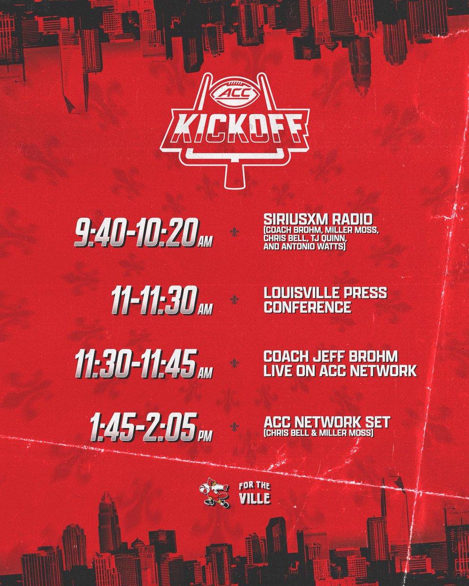 LouisvilleFB's tweet image. Good morning from Charlotte 👋
Tune in to today’s Kickoff events!
#GoCards