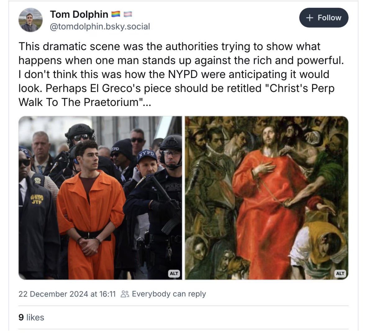 Tony_Diver's tweet image. The union leader behind Friday’s doctor strike compared Luigi Mangione to Jesus.
Dr Tom Dolphin faces calls to withdraw his “highly disturbing” remarks in December.
Mangione is accused of the murder of Brian Thompson in NYC last year.
telegraph.co.uk/politics/2025/…