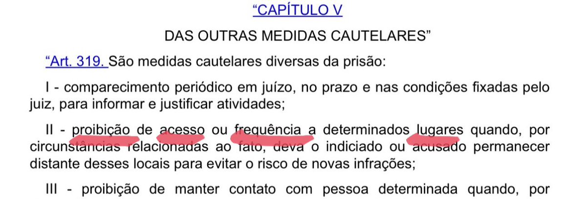 FMouraBrasil's tweet image. Parlamentares deveriam discutir uma alteração do inciso II do artigo 319 do Código de Processo Penal, para incluir ou afastar, claramente, a hipótese de proibição de uso de redes sociais como medida cautelar diversa da prisão.
A redação dada em 2011 fala genericamente em…