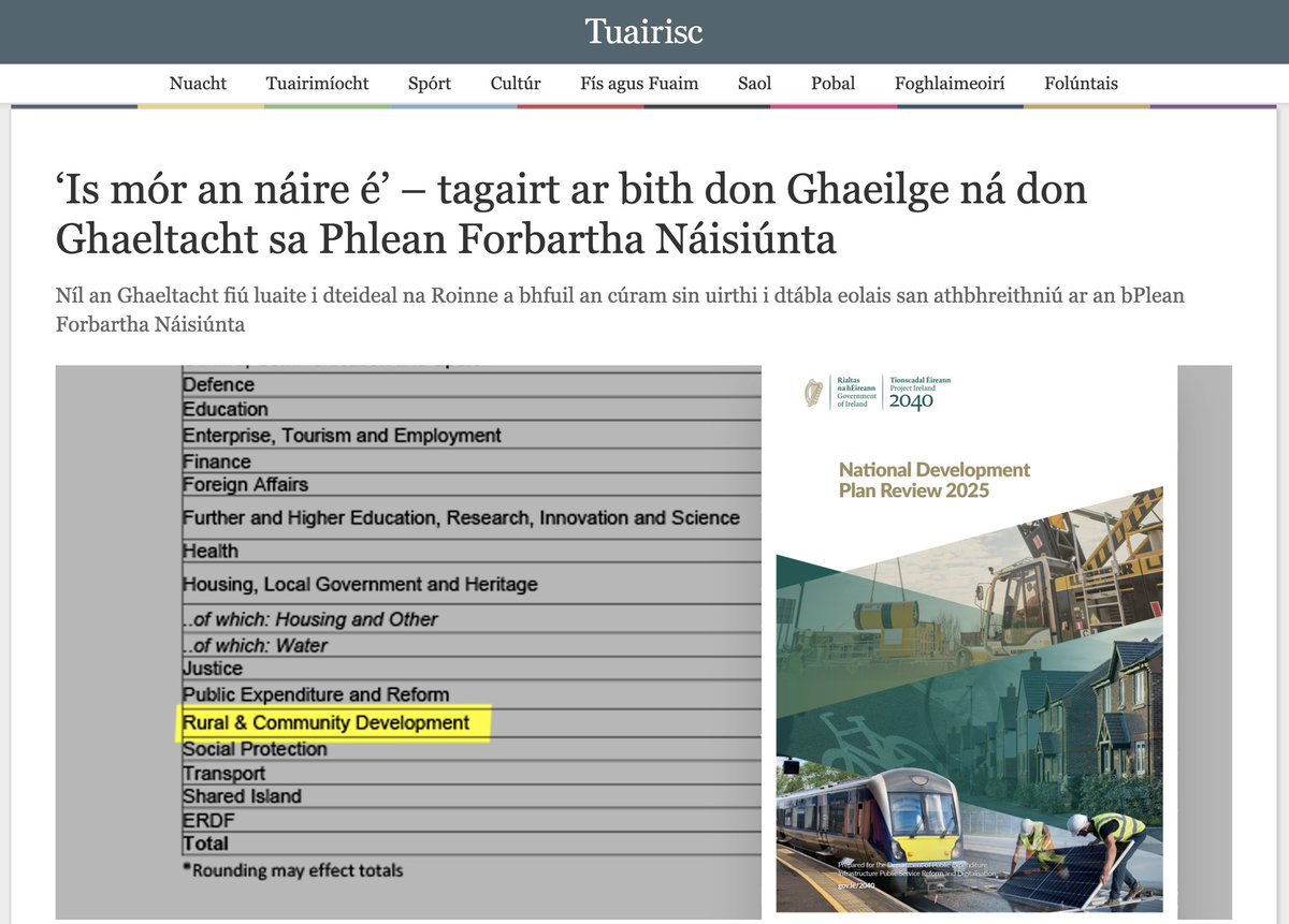 CnaG's tweet image. "Is mór an náire é agus easpa measa é."
"Beimid ag obair linn idir seo agus an Buiséad lena chinntiú go bhfaigheann an teanga an sciar atá ag dul di agus go gcuirfear mar shampla maoiniú ceart ar leataobh do thithíocht sa Ghaeltacht." - @juleser1 @CnaG
tuairisc.ie/is-mor-an-nair…
