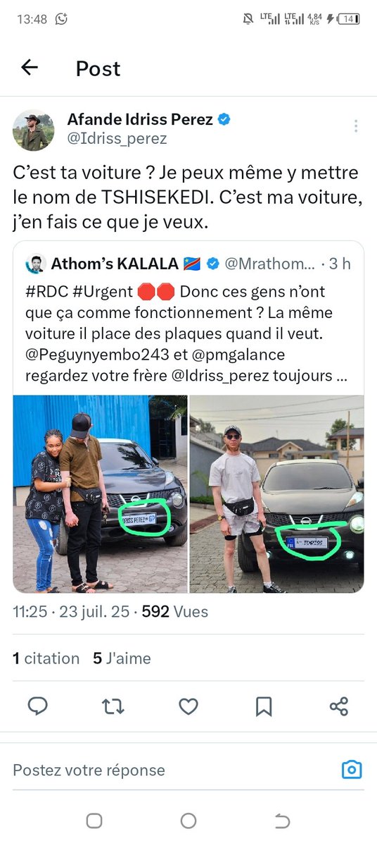Sylvain Lukongo (@lukongosylvain) on Twitter photo Mettre le nom du Président Tshisekedi sur ta petite voiture ne change rien à la grandeur de l’homme qu’il est. Lui, il conduit un pays, toi juste une voiture.🤣🤣 Petit <a href="/Idriss_perez/">Afande Idriss Perez</a> Mettre le nom du Président Tshisekedi sur ta petite voiture ne change rien à la grandeur de l’homme qu’il est. Lui, il conduit un pays, toi juste une voiture.🤣🤣 Petit <a href="/Idriss_perez/">Afande Idriss Perez</a>