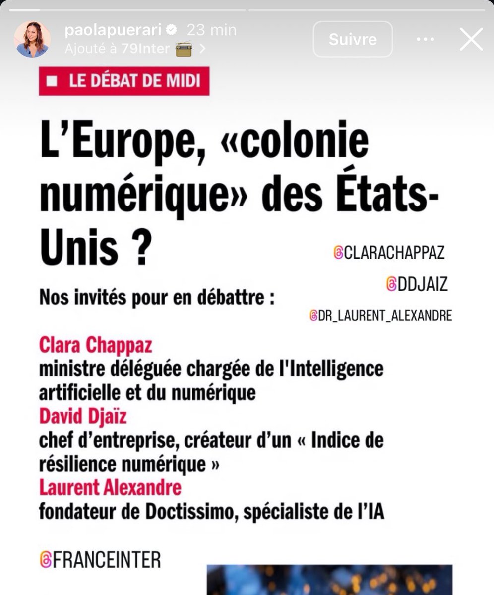dr_l_alexandre's tweet image. J’ai débattu avec @ClaraChappaz @DavidDjaiz chez @PaolaPuerari
J’ai défendu 4 idées
1 La colonisation de l’Europe est avancée
2 Il faudrait des milliers de milliards pour rattraper les géants américains
3 On a pas ce pognon
4 Il faut 30 ans pour rattraper le retard