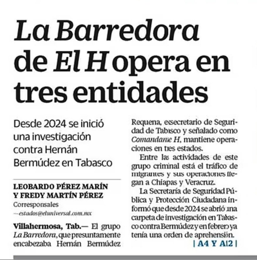 Erika_Velasco_'s tweet image. El grupo armado "La Barredora", que habría sido encabezado por el exsecretario de Seguridad de Adán Augusto López, Hernán Bermúdez y hoy prófugo, opera en 3 estados: Tabasco, Chiapas y Veracruz. Y según Gerardo Fernández Noroña, "La Barredora" es cualquier cosa. ¡Pff!