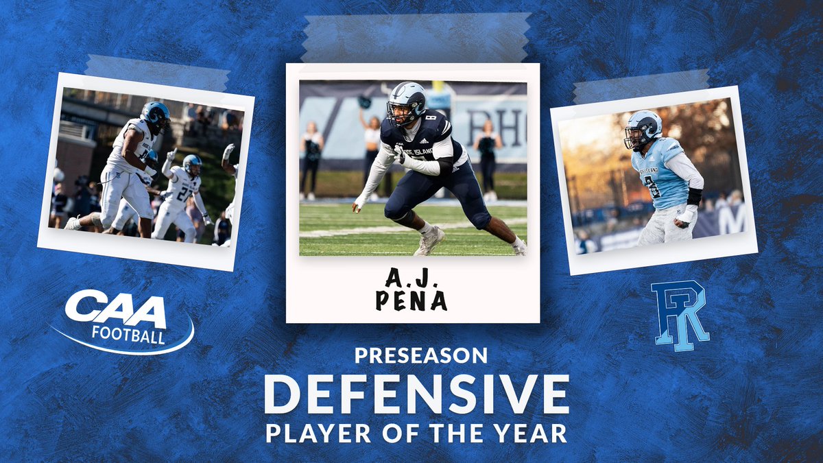 CAAFootball's tweet image. That's a badddd man 🔥
A.J. Pena (@AjPena21) of @RhodyFootball is the 2025 CAA Football Preseason Defensive Player of the Year
#CAAFB x #3MoreFeet