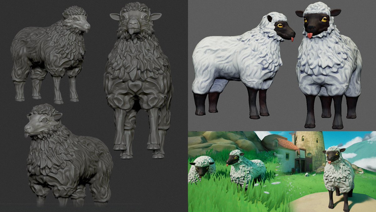 RJducats's tweet image. Some additional background sheep!! was having a lot of fun sculpting but had to speed things up so that I don&apos;t drag this out for too long. First time sculpting a sheep, did not feel as fun when I had to try retopo&apos;in down the sculpt 😔 #art #3D #sheep #zbrush #maya #Unreal