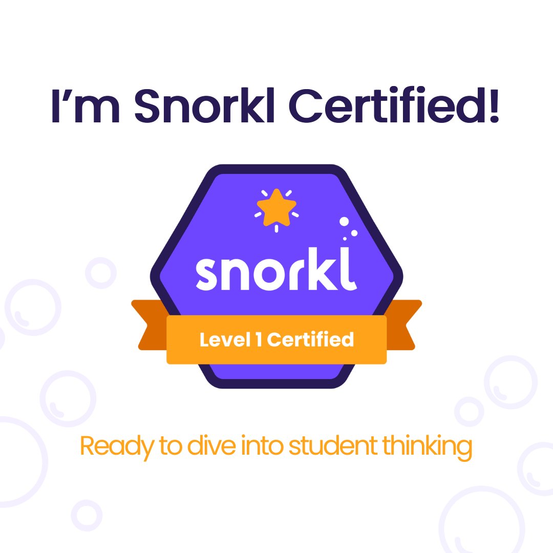 MrsAdamsTech's tweet image. Also, got my @SnorklApp Level 1 Certification! I absolutely love this platform and the ability to give almost instant feedback for students on both their written responses, but also on their spoken thought process!
