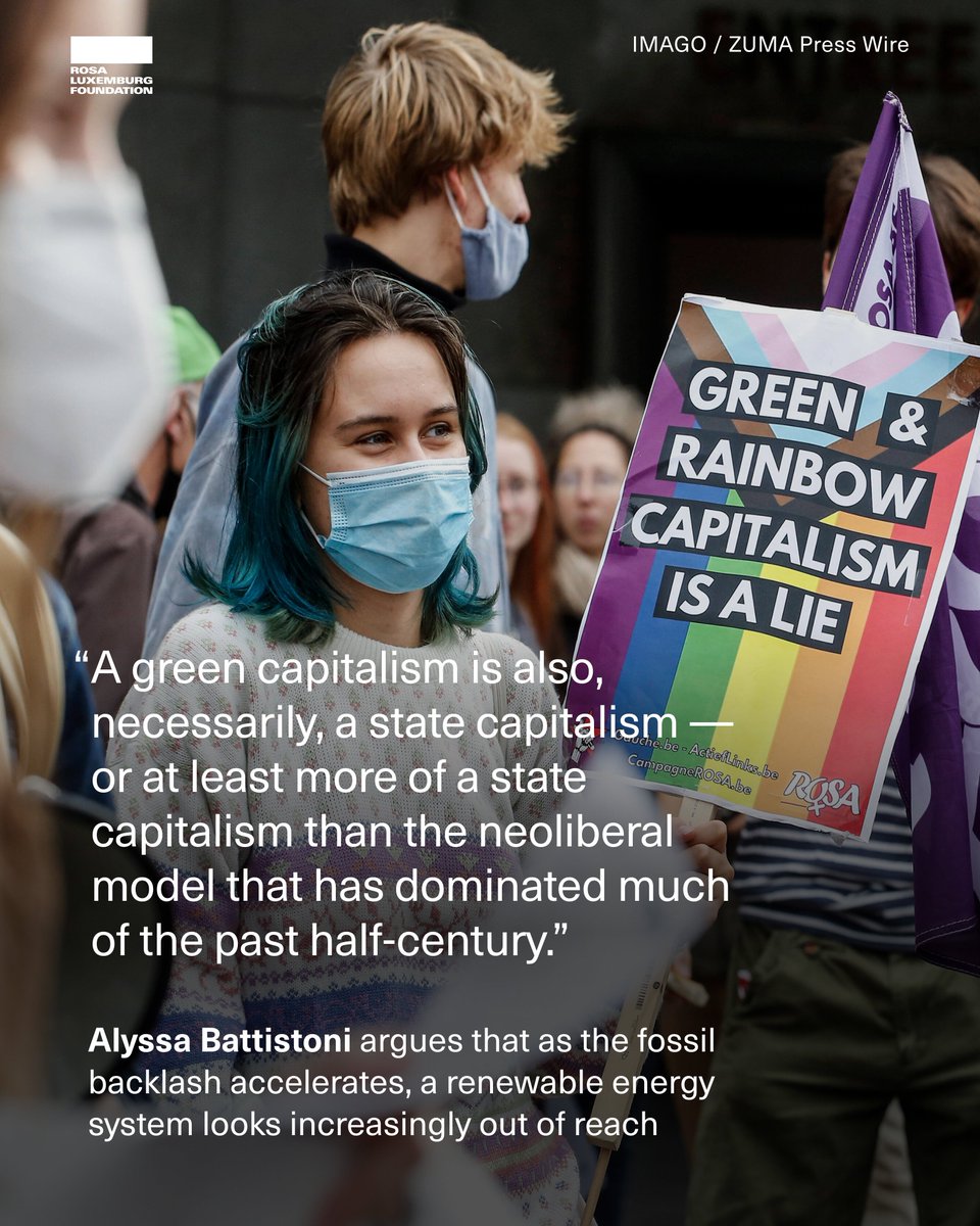rosaluxglobal's tweet image. Just years ago, green capitalism seemed to promise a cleaner future. Today, it faces fierce backlash, fragile foundations, and fading state support. Alyssa Battistoni asks: can it survive — or was it always built on sand?
👉 Read now: rosalux.de/en/news/id/535…