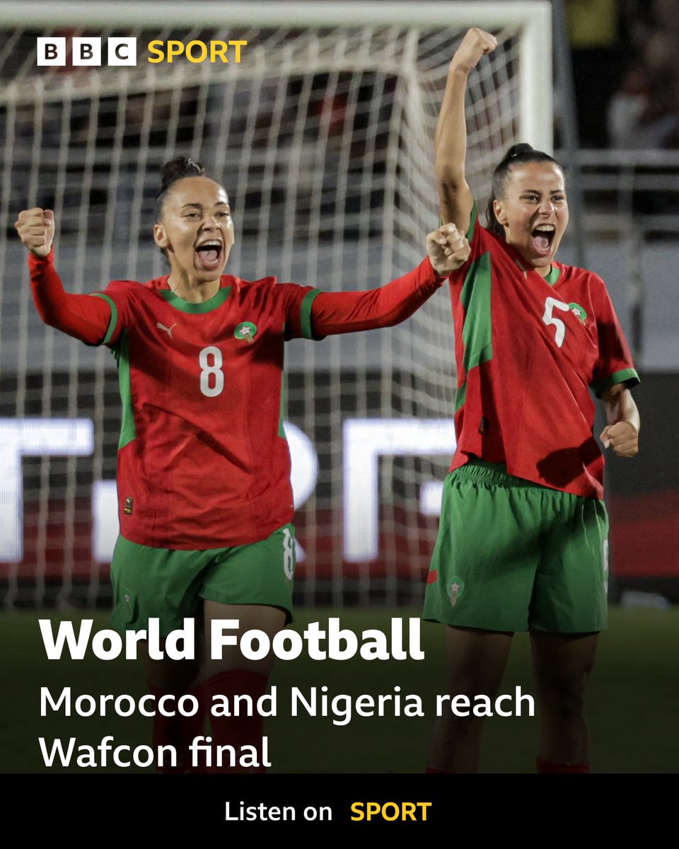 BBCWSSport's tweet image. A dramatic penalty shootout and a stoppage time winner - the #WAFCON semi-finals weren't short of drama 😲
Join @mazfaroo for reaction to Morocco 🇲🇦 and Nigeria 🇳🇬 reaching the final including Nigeria's match winner @alozieee. 🎙️
Listen 🎧 bbc.co.uk/programmes/p0l…
#BBCFootball