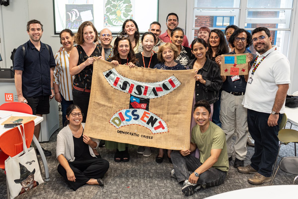 AFSEE_LSE's tweet image. AFSEE Fellows and staff had the opportunity to take part in a participatory embroidery workshop run by Dr Tanya Harmer and Gloria Miqueles during Module 4 🪡
 
The workshop explored the role art can play in communicating dissent and resistance during democratic crises ✊