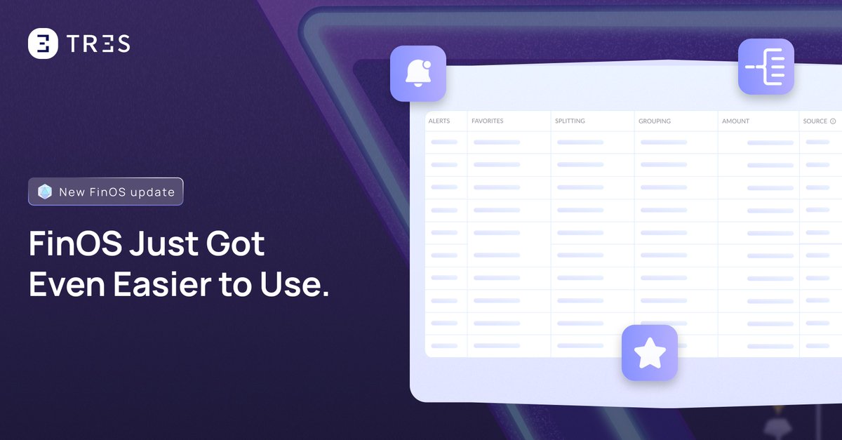 TresDotFinance's tweet image. Your tools should keep up with your finance team. Now they do.
Introducing the latest FinOS updates - built to simplify workflows, speed up reporting, and bring clarity to complex transactions.
TRES customers can now:
📩 Stay in sync with smart email notifications: Get alerted…