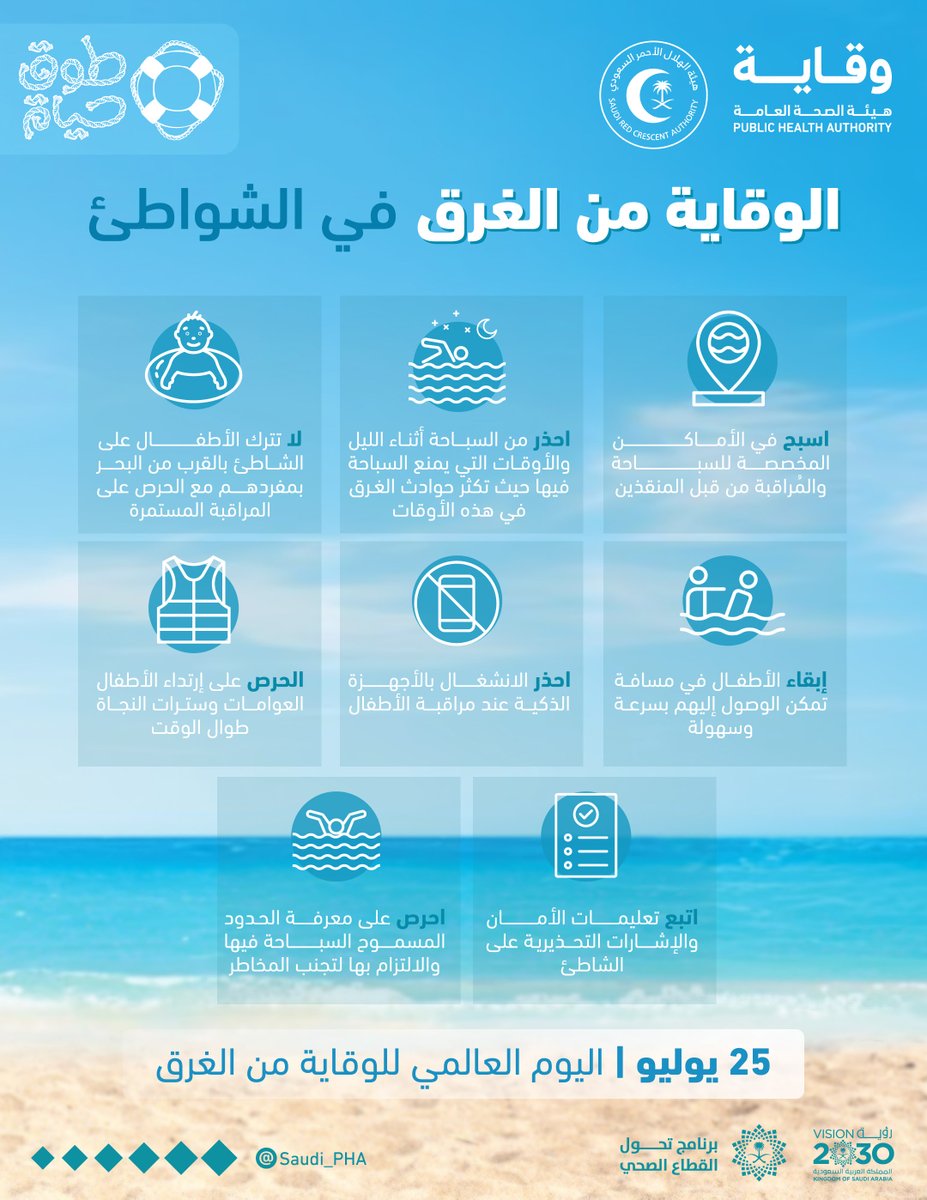 mediasrca's tweet image. تأكدّ من أماكن السباحة ووسائل السلامة!
#اليوم_العالمي_للوقاية_من_الغرق