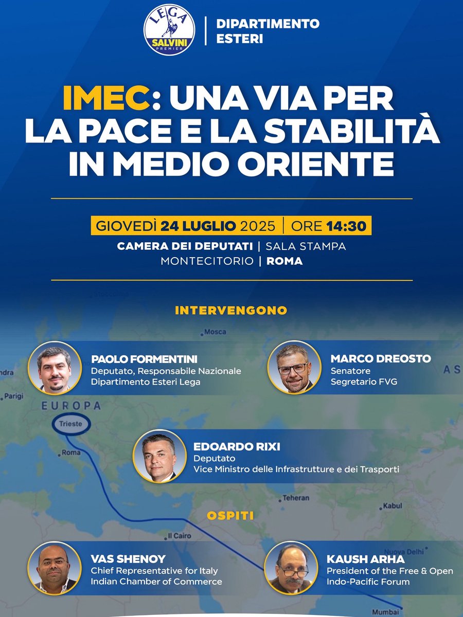 Marco Dreosto (@marcodreosto) on Twitter photo IMEC, corridoio economico e commerciale che unirà Indo-Pacifico e Mediterraneo offrirà, attraverso #Trieste, una straordinaria opportunità di sviluppo per tutta 🇮🇹 e per FVG. Ne parleremo con <a href="/edorixi/">Edoardo Rixi</a>, <a href="/PaoloFormentin1/">Paolo Formentini</a>, <a href="/VasShenoy/">Vas Shenoy</a> e Kaush Arha. Seguici su
webtv.camera.it/conferenze_sta… IMEC, corridoio economico e commerciale che unirà Indo-Pacifico e Mediterraneo offrirà, attraverso #Trieste, una straordinaria opportunità di sviluppo per tutta 🇮🇹 e per FVG. Ne parleremo con <a href="/edorixi/">Edoardo Rixi</a>, <a href="/PaoloFormentin1/">Paolo Formentini</a>, <a href="/VasShenoy/">Vas Shenoy</a> e Kaush Arha. Seguici su
webtv.camera.it/conferenze_sta…