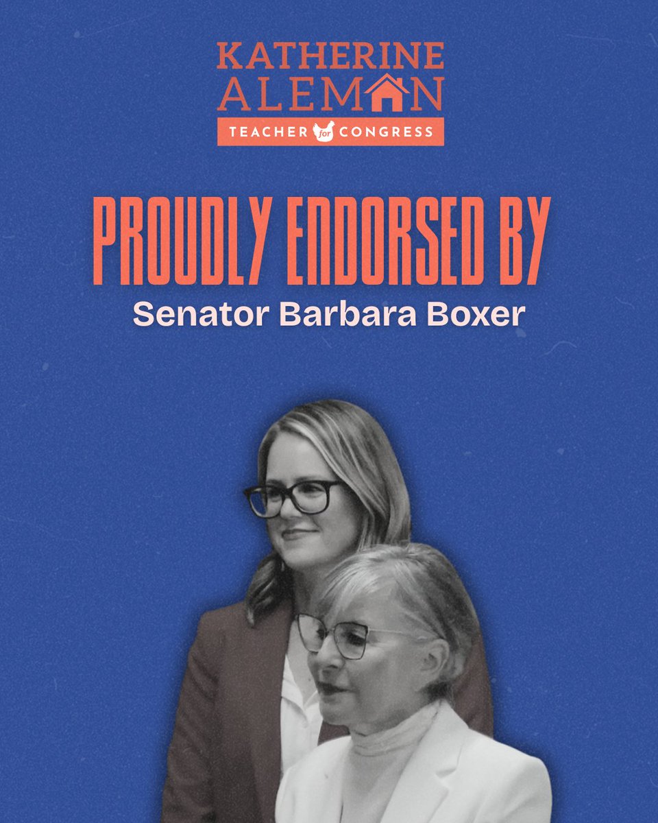 cmkaleman's tweet image. Honored to have the endorsement of former U.S. Senator Barbara Boxer. Her decades of service to California show what’s possible when our leaders put their constituents first. Grateful for her support as we fight for the Inland Empire and Coachella Valley. #CA41 #cmkatherinealeman