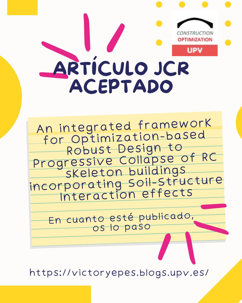 vyepesp's tweet image. Acaban de informarnos de la aceptación de un artículo en revista JCR, dentro de nuestro proyecto #RESILIFE. En cuanto esté publicado, os lo paso.
victoryepes.blogs.upv.es/publicaciones/…