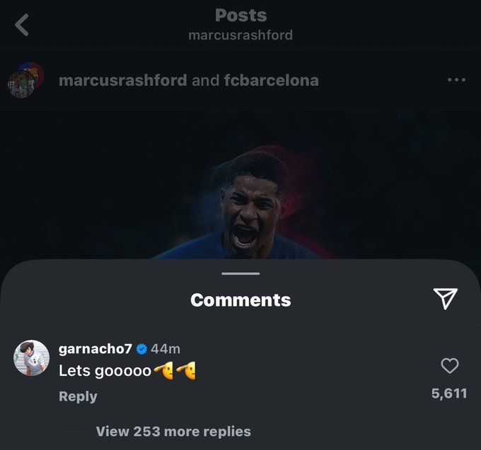 FootballTalkHQ's tweet image. Alejandro Garnacho’s reaction to Rashford leaving Manchester United says it all…