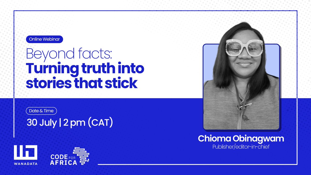 Code4Africa's tweet image. 🎯 Want to turn dry data into stories that stick?
Join us for a live convo with editor-in-chief, @chiomaobinagwam on how to inspire action through storytelling.
📅 30 July
🕑 2pm CAT
🔗 Register now: bit.ly/4lLrGGG