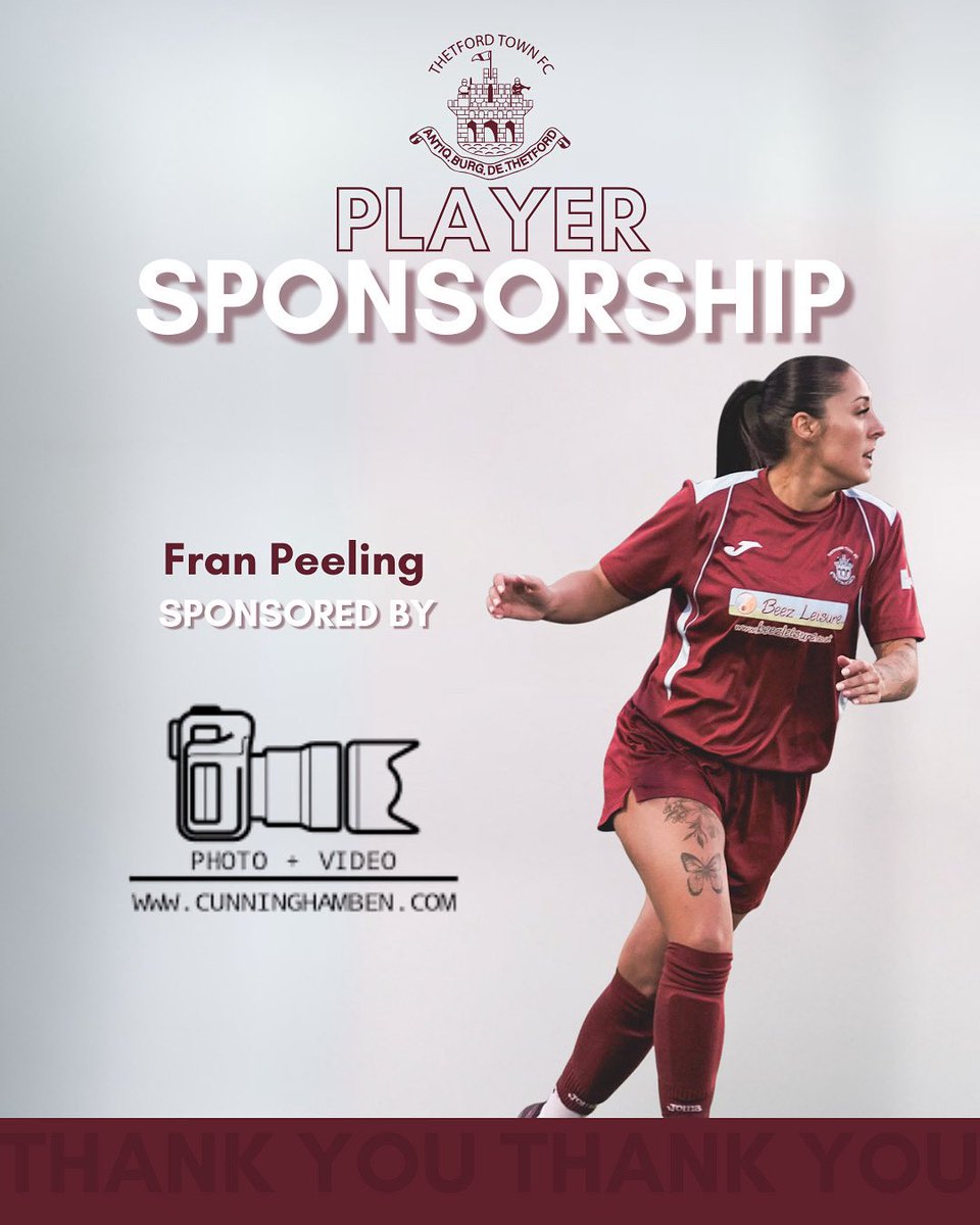 Thetford Town Ladies (@tt_ladiesfc) on Twitter photo Delighted to have Ben Cunningham Photography sponsoring Fran Peeling again for the 2025/26 season! 📸
Thanks for your amazing support, Ben – can’t wait to see you back at the Lomax Spiral System Stadium capturing more great moments!
<a href="/Cunninghamben86/">Ben Cunningham</a> Delighted to have Ben Cunningham Photography sponsoring Fran Peeling again for the 2025/26 season! 📸
Thanks for your amazing support, Ben – can’t wait to see you back at the Lomax Spiral System Stadium capturing more great moments!
<a href="/Cunninghamben86/">Ben Cunningham</a>