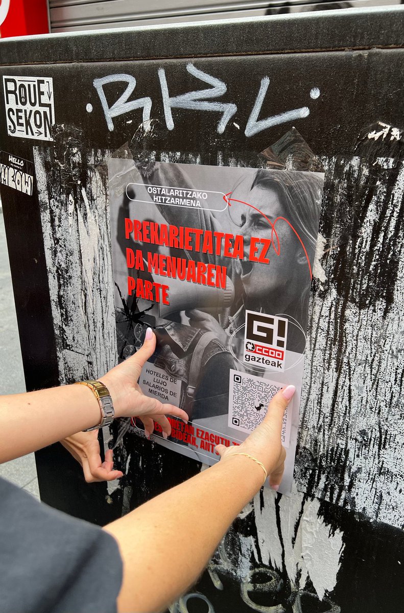 📢 Hoy arranca la campaña de verano de Gazteak “La precariedad no es parte del menú”. Denunciamos la explotación en hostelería, un sector precarizado que se sostiene sobre los hombros de personas jóvenes y migrantes
🍽️🧼 Gure eskubideak ez dira oporretan!