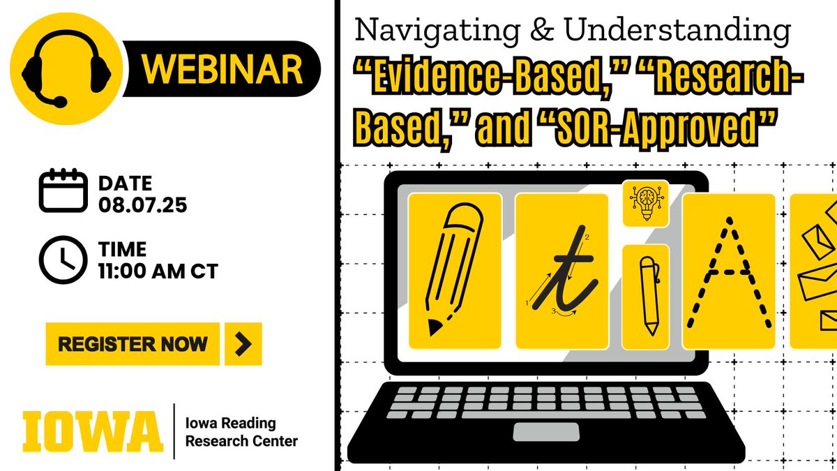 IAReading's tweet image. Can a curriculum really be “SOR-approved?” How can you tell if a program is really “research-based?” Find out at our free upcoming webinar with Dr. Qian Wang on August 7 @ 11am CT. Register now: uiowa.qualtrics.com/jfe/form/SV_dh…