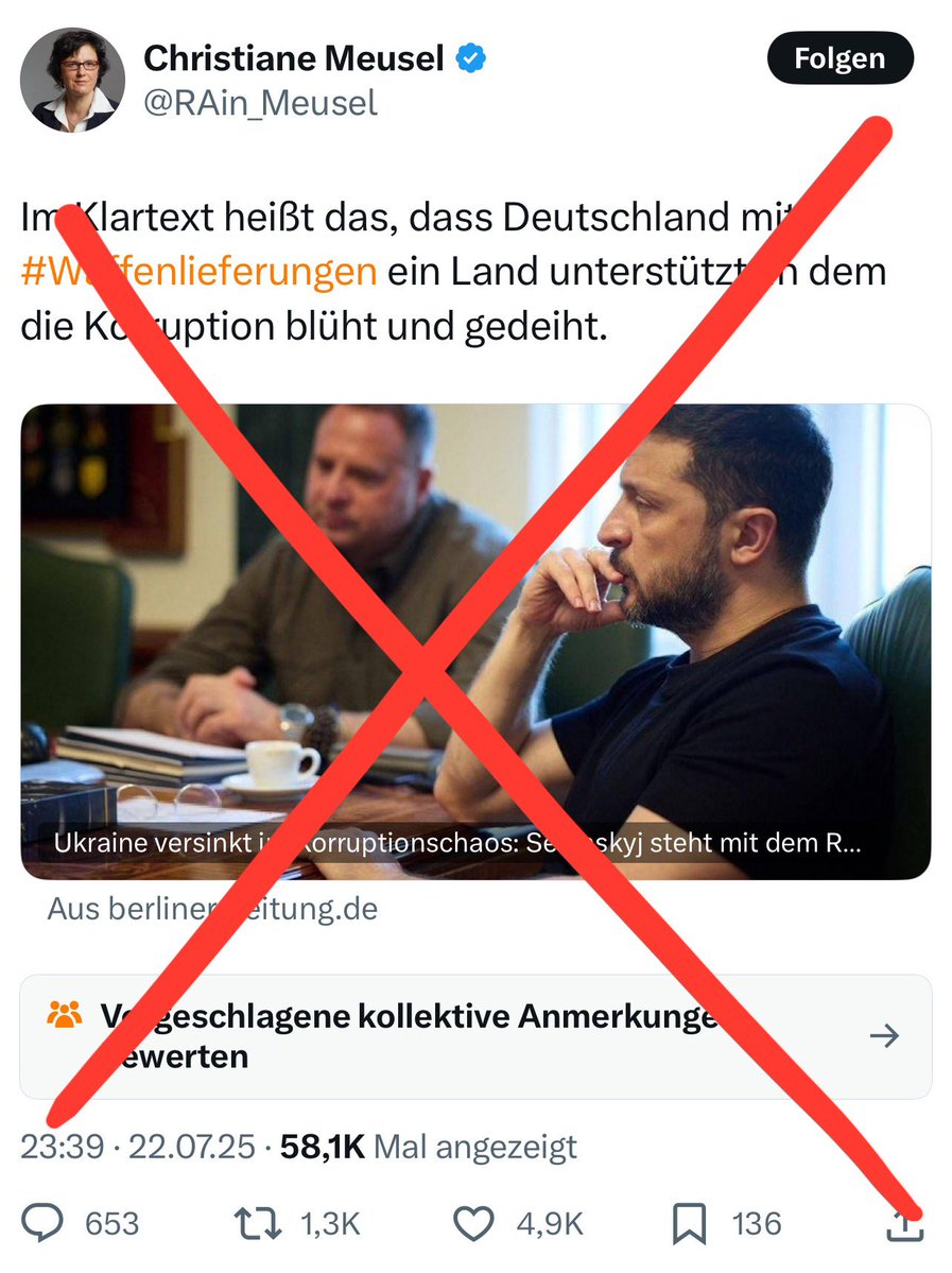gtorges's tweet image. Im Klartext heißt das, daß @RAin_Meusel wissentlich oder fahrlässig die Unwahrheiten der Берлинская Правда des ehemaligen (?) StaSi-Agenten Holger Friedrich verbreitet.
Damit unterstützt sie nicht nur Russlands weltweiten Krieg gegen Demokratie und Menschenrechte sondern de facto…