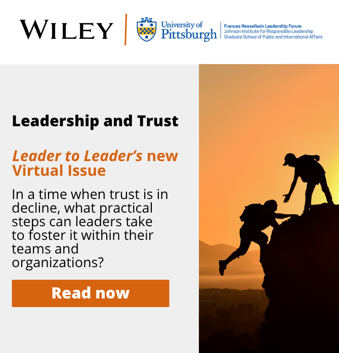 sarahrmcarthur's tweet photo. Leader to Leader's virtual issue on Leadership and Trust is still #freeaccess but only for another 10 days!
Don't miss out! https://t.co/I5P0QLCnA7
#leadertoleader
@brucerosenstein https://t.co/bgZxYVZtKw
