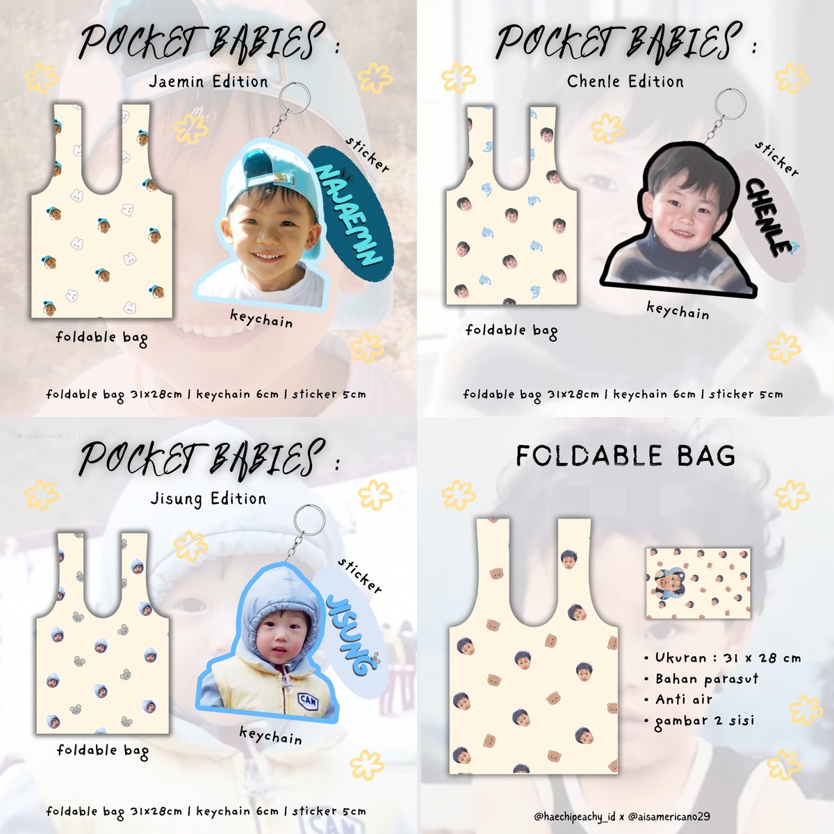✿ PO POCKET BABIES : NCT DREAM ✿
Foldable Bag , Keychain + Sticker NCT Dream Babies ❤︎

💸 23k - 48k (detail on form)
📆 ~ Batch 1 : 31/07/25
📍 Dom Tasikmalaya, jabar
🖇 forms.gle/mXfsybQJd4mA6H…

tag nct dream foldable bag haechan mark jeno jaemin renjun chenle jisung