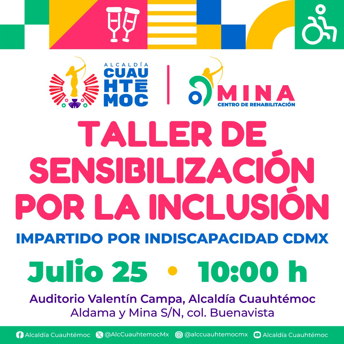 La inclusión se aprende y se practica.
Te esperamos en el taller impartido por Indiscapacidad CDMX este 25 de julio a las 10 h.
📍 Auditorio Valentín Campa