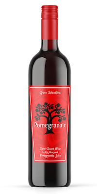 Grove Selections Pomegranate= Rich pure pomegranate jam and delicate spice aromas follow through on silky entry to a tangy, fruity sweet medium body with good depth and tangy acidity. Finishes with a crisp, chewy fruit tannin fade;   Lescombes Winery, New Mexico