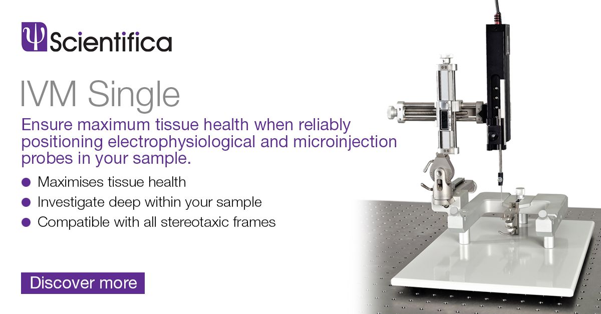 Scientifica_Int's tweet image. Ensure maximum tissue health when reliably positioning #electrophysiological and #microinjection probes in your sample with the IVM Single. Discover more > buff.ly/H3jwFCN