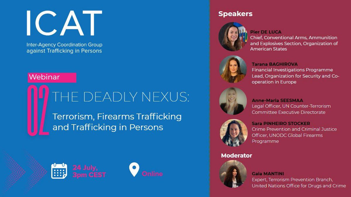 UNODC_Firearms's tweet image. ▪️Firearms trafficking
▪️Human trafficking
▪️Terrorism
What ties these crimes together?
Join us tomorrow for an in-depth discussion on the links between these global threats and how to combat them.
Register here: bit.ly/ICATRegister