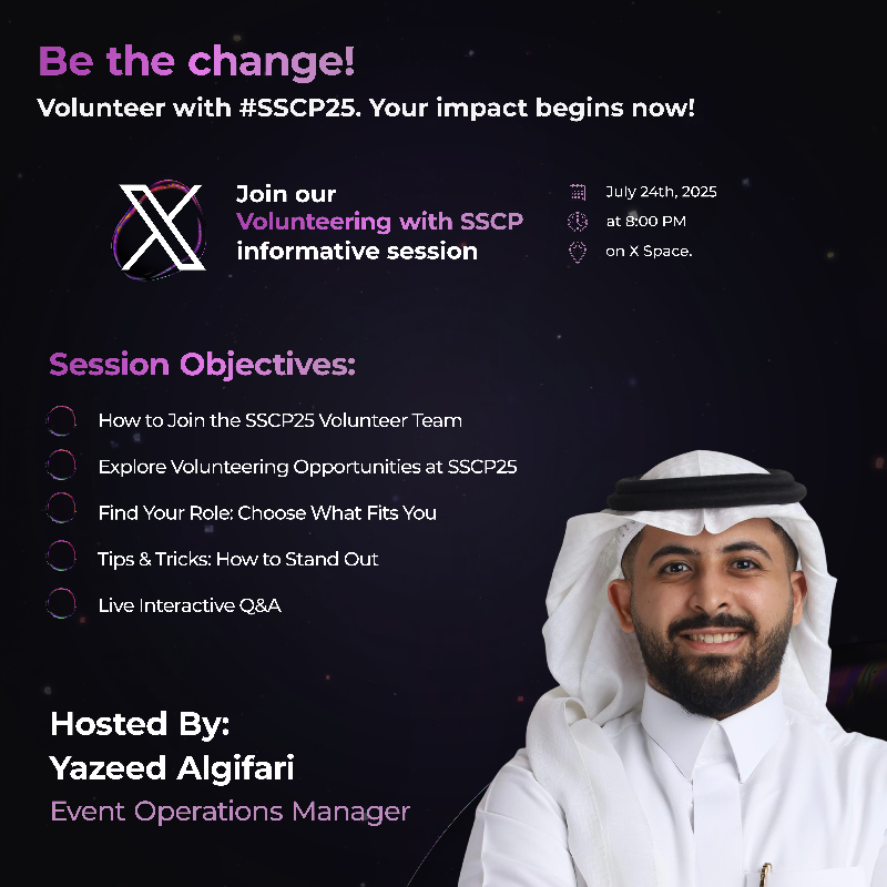 SSCP_KSA's tweet photo. Join our live X Spaces and discover how you can take part in shaping the future of pharmacy through:
• Volunteering opportunities
• Abstract submissions
• The MicroMaker Hackathon

Stay tuned… the space is yours