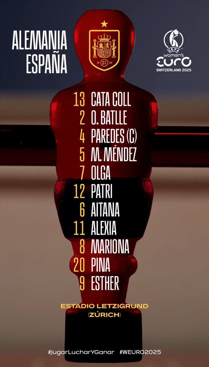 ✨ Un 11 para la historia, estas son las elegidas por Montse Tomé para las semifinales de la Eurocopa

▫️María Méndez única novedad por la sanción de Aleixandri