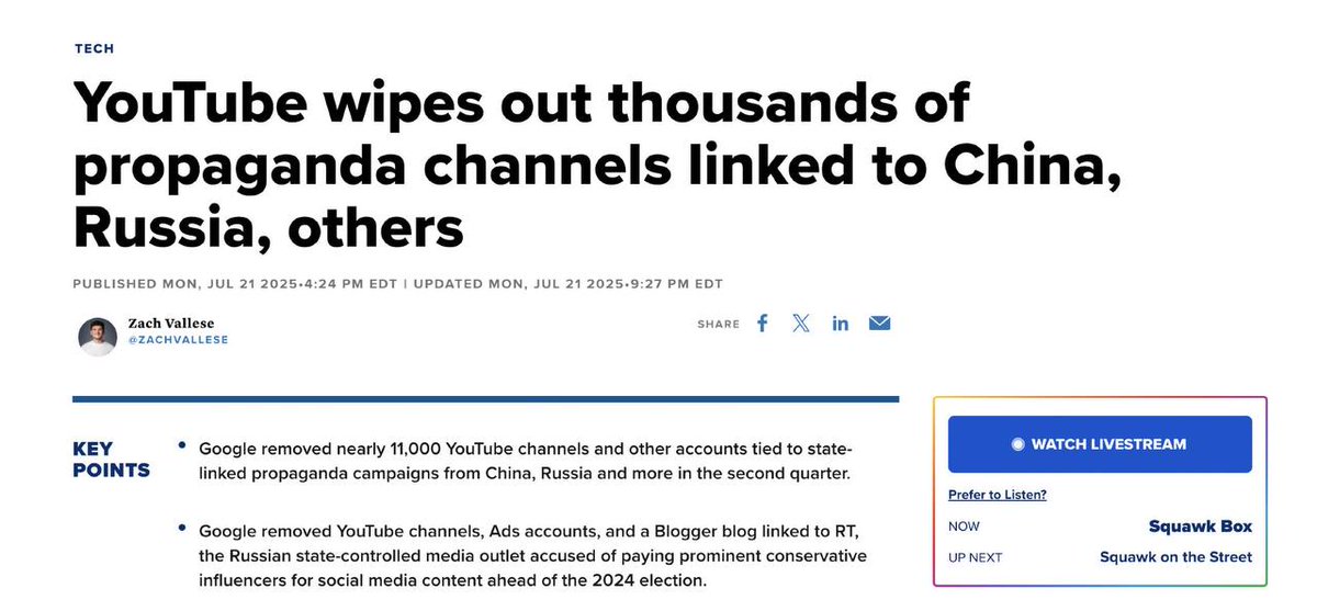 Gianl1974's tweet image. ❗️More than 2,000 accounts spreading russian propaganda have been removed from YouTube
These resources, CNN writes, published content in various languages, promoted a pro-russian agenda, and criticized Ukraine, NATO, and the West.
* YouTube's policy on blocking pro-russian…