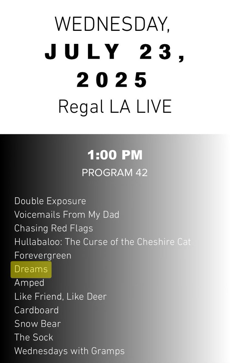 Today is the big day! My animated short film Dreams is screening as a part of <a href="/LAshortsFest/">LA Shorts International Film Festival</a>! Screening starts at 1:00pm at Regal LA Live. Come support indie animation! Tickets here LAshortsFest.com
