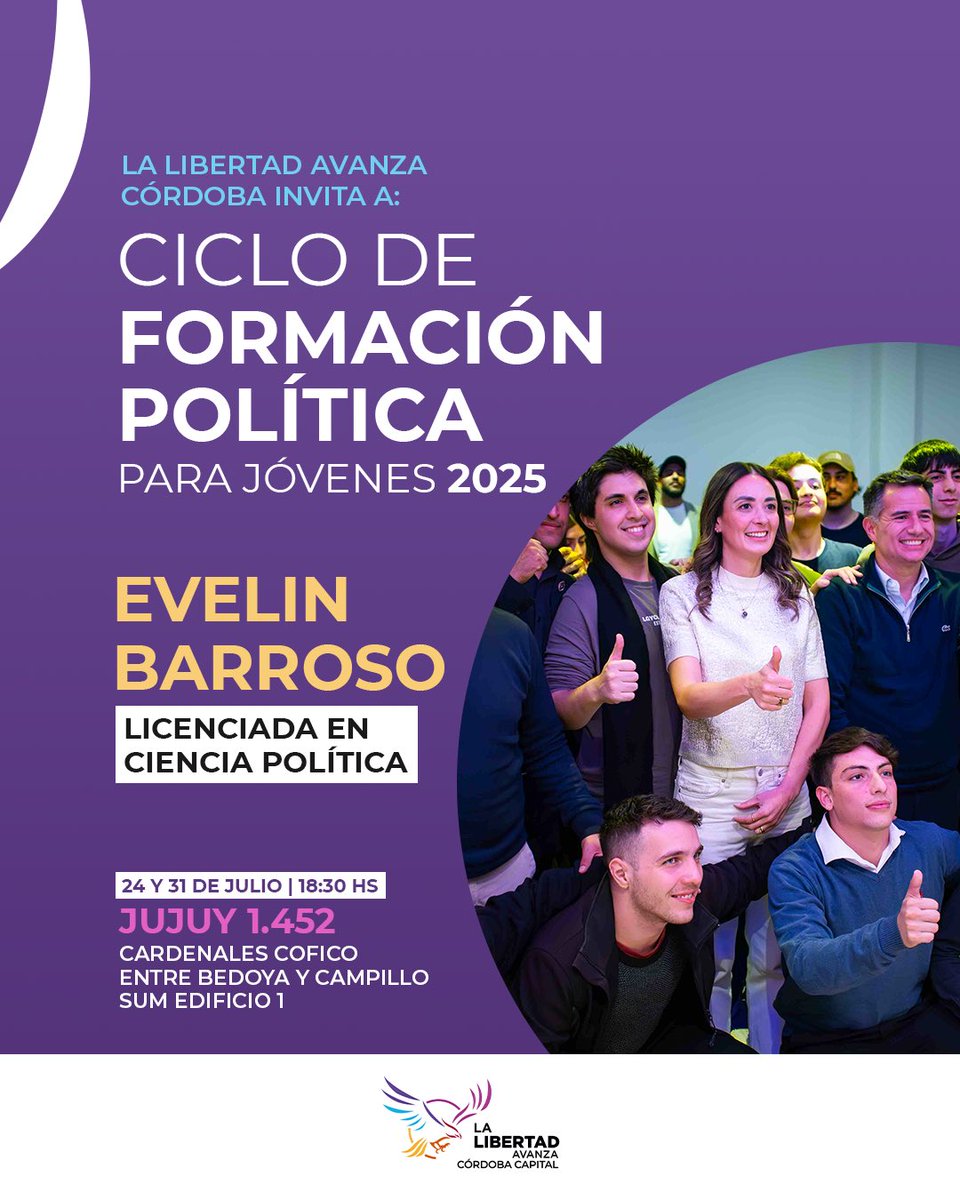 LLA_CbaCapital's tweet image. Formarse para la batalla cultural. 🦁
Junto a Evelin Barroso brindamos un curso de formación politica para todas las personas interesadas en adquirir conocimientos en la materia. 📚
Es necesario estar formados para expandir nuestras ideas y valores a todos los cordobeses. 💪🏻