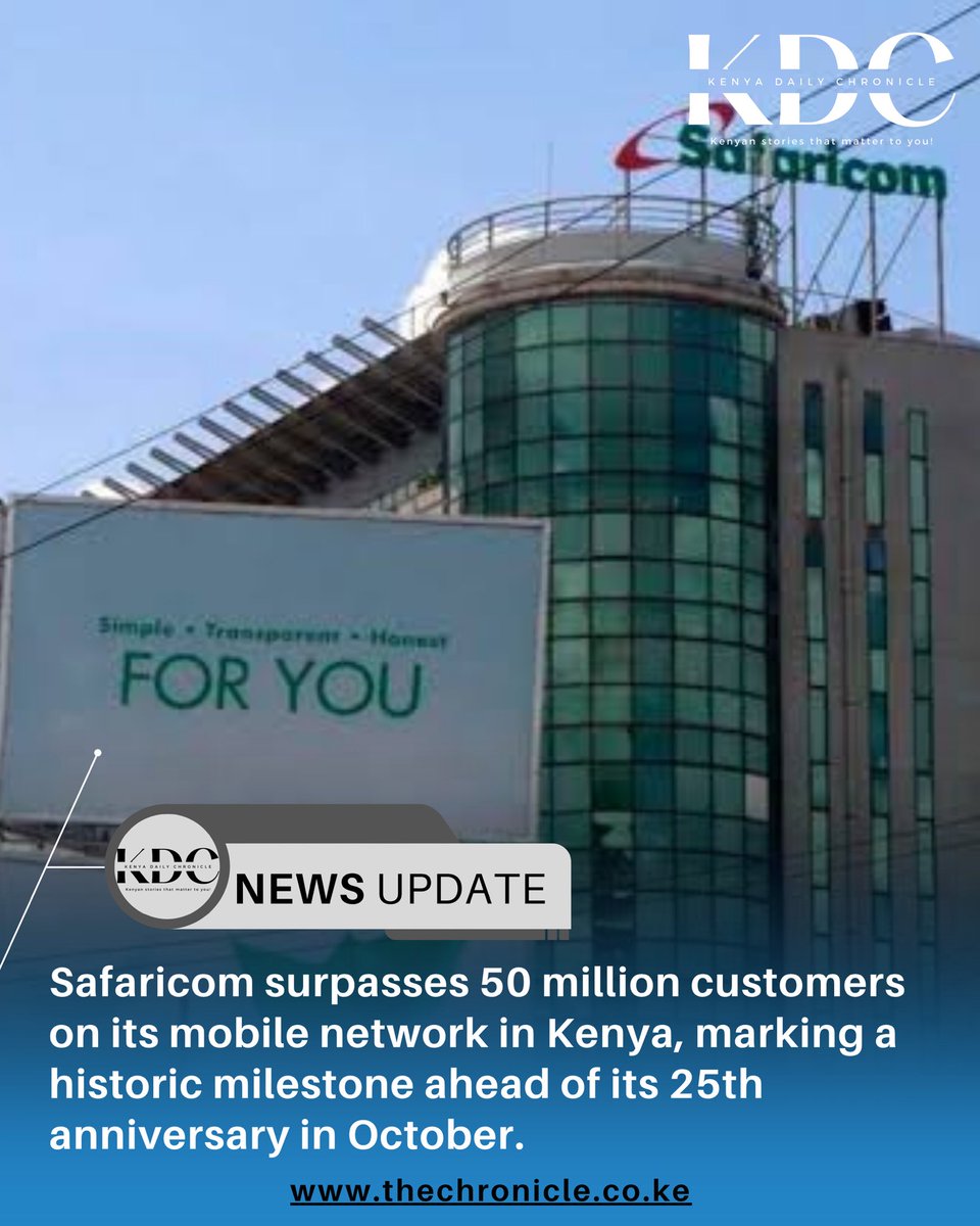 KenyaChronicle's tweet image. Safaricom hits 50 million customers.