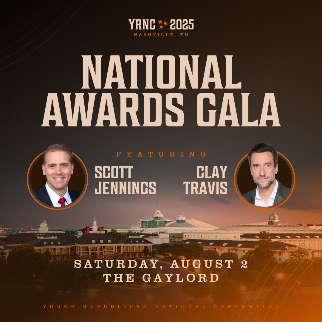 yrnational's tweet image. Get ready to celebrate the best of the best at the National Awards Gala at YRNC 2025! ๐
Weโre thrilled to welcome @ScottJenningsKY and @ClayTravis to the stage to help us honor the people, chapters, and federations that are leading our movement.
๐ July 30โAugust 3
๐โฆ