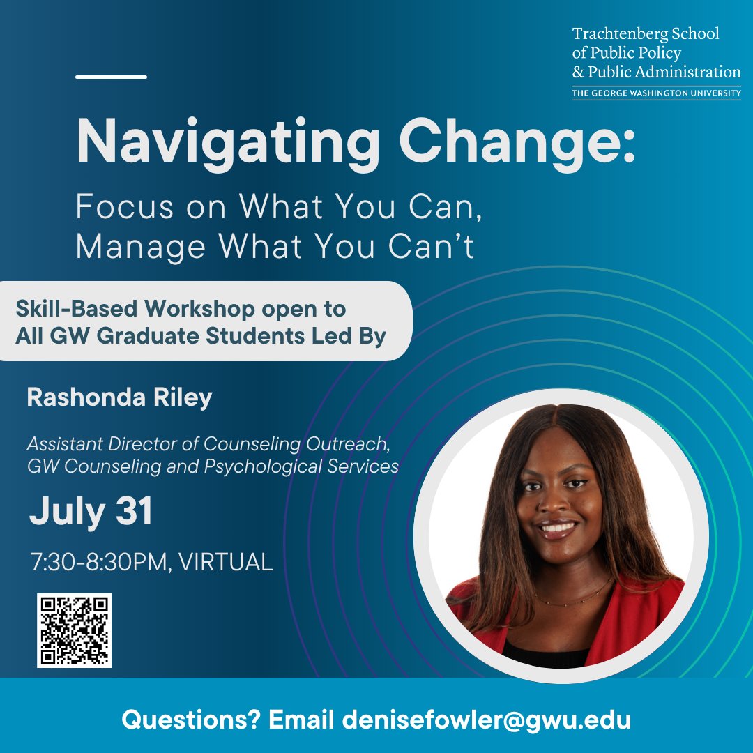 GW Nursing Graduate Students: Feeling overwhelmed by career uncertainty?

Join us for "Navigating Change: Focus on What You Can, Manage What You Can’t," a virtual workshop for GW grad students led by RaShonda Riley.

📅 July 31 | 🕢 7:30–8:30 PM | 💻 Zoom

gwu.joinhandshake.com/login